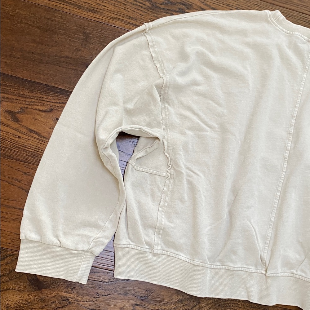 Easel Flower Patch Washed Terry Knit Pullover, ecru cream, size M - Picture 8 of 13